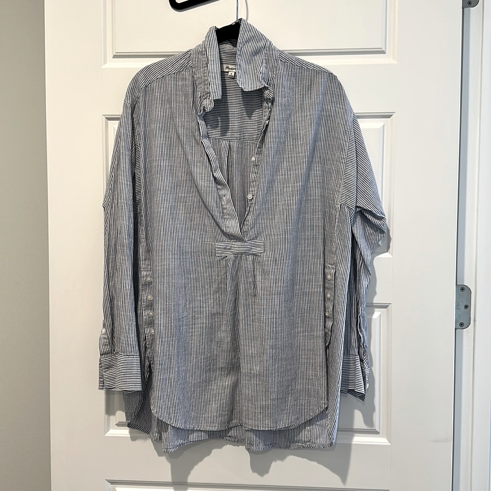 Madewell 100% cotton blue and white stripe tunic, size medium